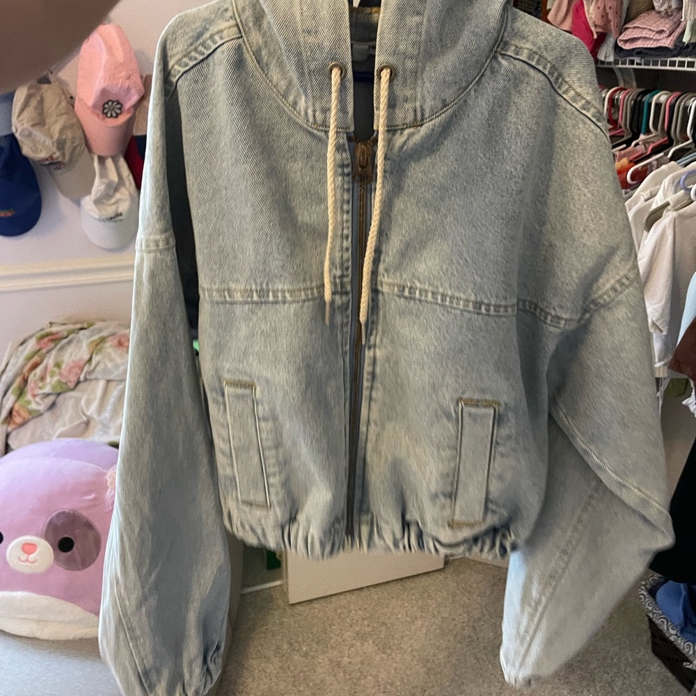 pacsun denim bomber jacket cropped